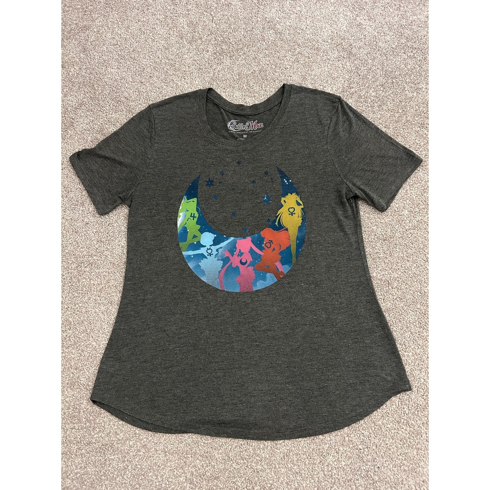 90s Nostalgia T-Shirt Women Medium Gray Excellent Crescent Moon Silhouettes